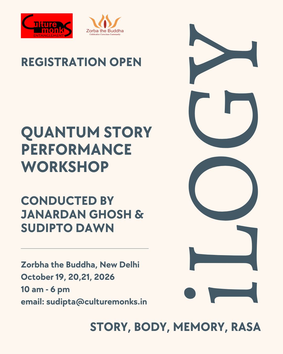 iLOGY praxis presents a storytelling & performance workshop @Zorbha the Buddha, Delhi